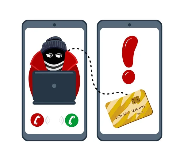 Online Fraud Criminal Robber Black Mask Steal Personal Information Computer — Stock Vector