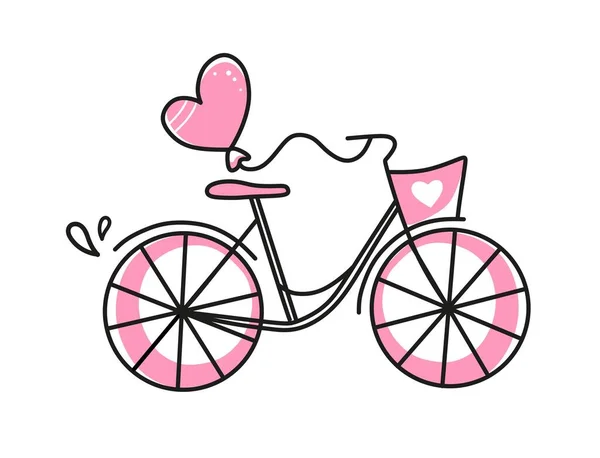 Wektorowy Rower Elementarny Walentynki Ręcznie Rysowane Symbole Miłosne Liniowym Stylu — Wektor stockowy