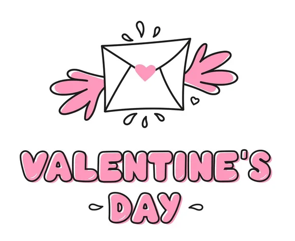 Calligraphic Inscription Happy Valentines Day Valentine Envelope Highlighted White Background — 图库矢量图片