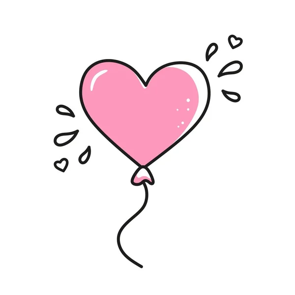 バレンタインデーのためのベクトル要素気球 手描きの愛のシンボルは直線的に描かれています 白地に隔離された — ストックベクタ