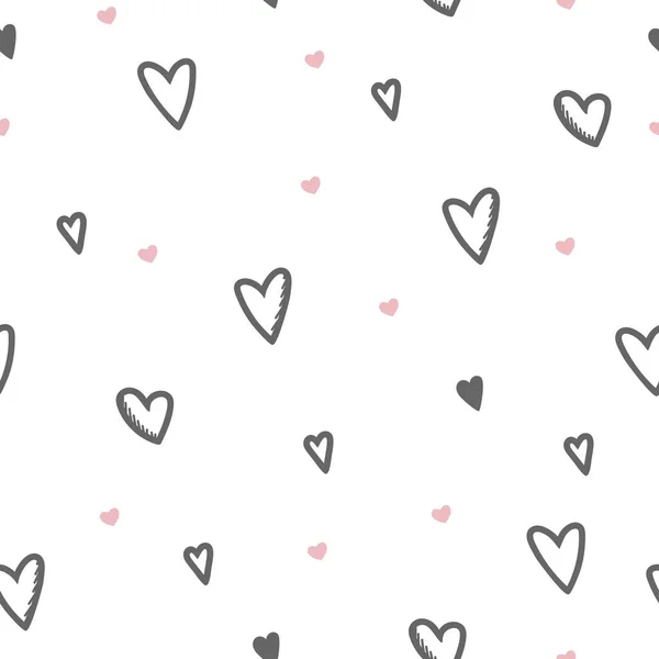 Seamless Pattern Pink Gray Hearts White Background Use Valentines Day —  Vetores de Stock