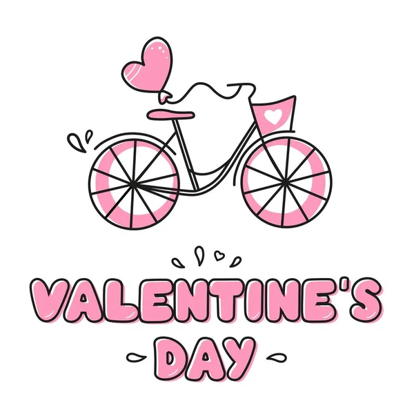 Inscripción Caligráfica Feliz Día San Valentín Con Una Bicicleta Resaltado — Vector de stock