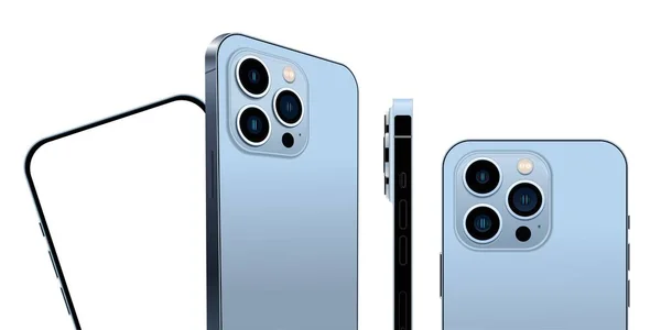 Conjunto realista de diseños de color azul smartphone aislados sobre un fondo blanco. Ilustración vectorial EPS10 — Archivo Imágenes Vectoriales