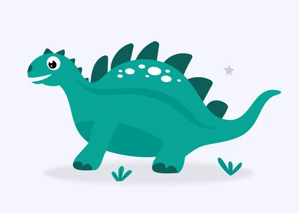 Αστείο χαριτωμένο τυρκουάζ δεινόσαυρος σε ένα ελαφρύ φόντο. Για υφάσματα, χαρτί συσκευασίας, αφίσες, υπόβαθρα, διακόσμηση παιδικών πάρτι. Εικονογράφηση διανύσματος — Διανυσματικό Αρχείο