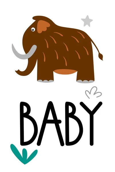 Une Carte Postale Avec Mammouth Avec Inscription Bébé Dans Style — Image vectorielle