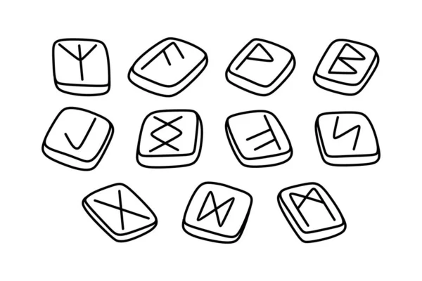 Runas Símbolos Mágicos Doodles Boho Esotérico Mão Mística Elementos Desenhados — Vetor de Stock