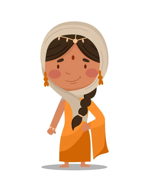 インドの女の子はかわいいと面白いです フラット漫画のベクトルイラスト — ストックベクタ