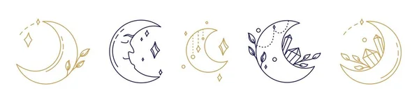 Los Símbolos Mágicos Establecen Elementos Esotéricos Luna Boho Místicos Dibujados — Archivo Imágenes Vectoriales