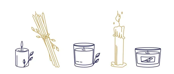 Magische Symbole Eine Reihe Von Kerzen Esoterischen Boho Mystischen Handgezeichneten — Stockvektor