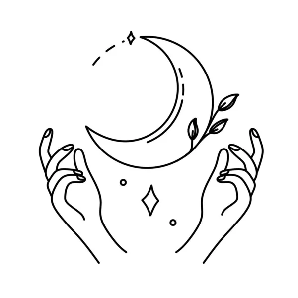 Lua Símbolos Mágicos Doodles Boho Esotérico Mão Mística Elementos Desenhados — Vetor de Stock