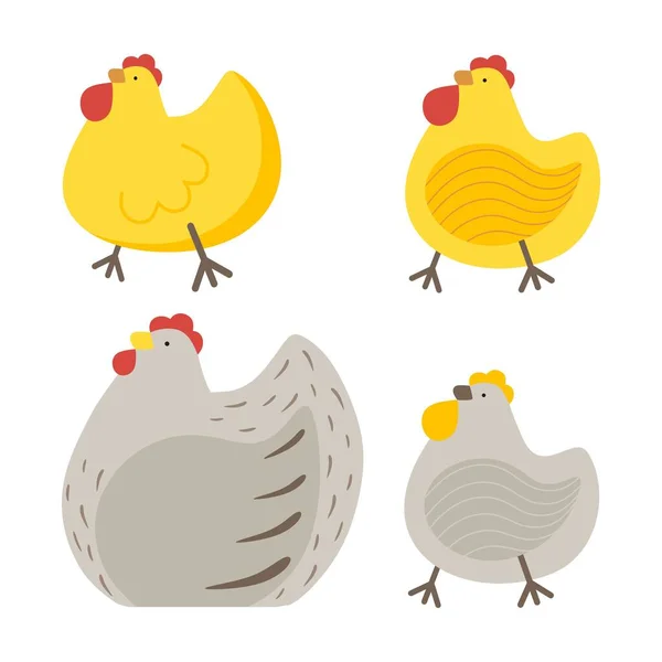 Lindos Pollos Divertidos Sobre Tema Feliz Pascua Ilustración Vectorial Estilo — Vector de stock