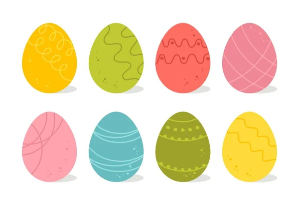 Set Eggs Happy Easter Patterns Vector Illustration Flat Style Isolated — Stock Vector