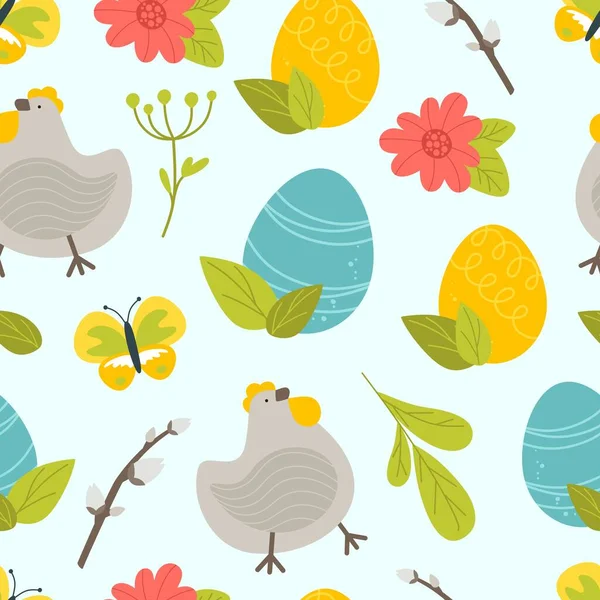 Wzór Wielkanocny Ciastem Jaj Kurczaka Niebieskim Tle Ilustracja Wektora Stylu — Wektor stockowy