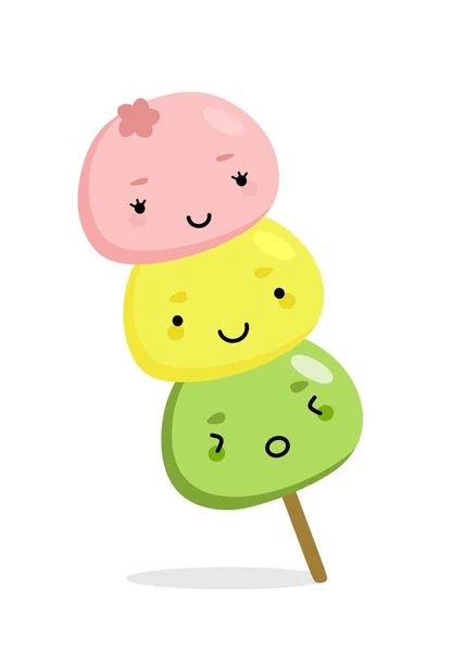 Mochi Character Design Desserts Dessins Animés Japonais Illustration Vectorielle Dans — Image vectorielle