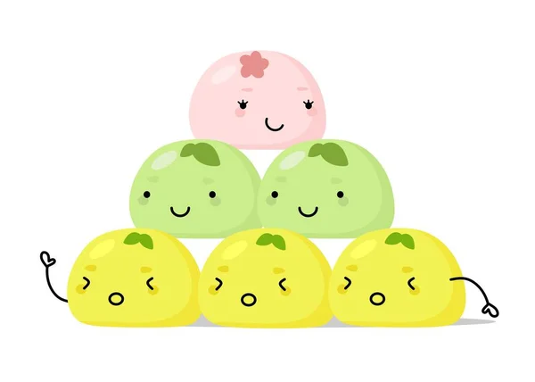 Mochi Character Design Desserts Dessins Animés Japonais Illustration Vectorielle Dans — Image vectorielle