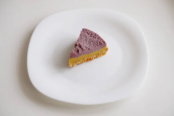 Raw Vegan Blueberry Cheesecake White Plate Healthy Dessert — Stock Photo, Image