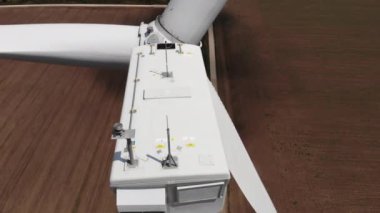 Wind turbine with propellers and equipment on upper ground