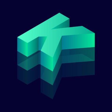 Üç boyutlu K harfli Isometric harfi K vektör illüstrasyonu