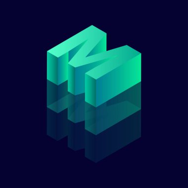 3 boyutlu M harfli Isometric harfli M. Vektör illüstrasyonu