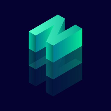 3 boyutlu N harfli Isometric harfi N. vektör illüstrasyonu