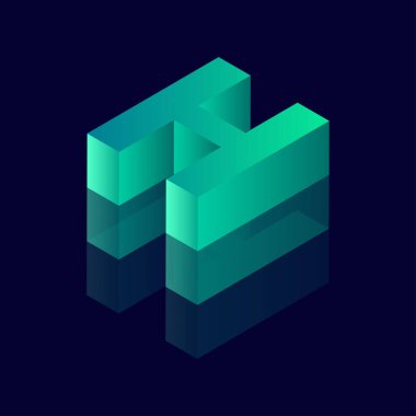 3 boyutlu H harfli Isometric H vektör illüstrasyonu