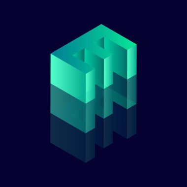 3 boyutlu E harfli Isometric E. Vektör illüstrasyonu