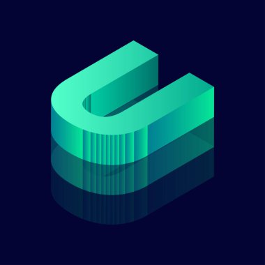3 boyutlu U harfli Isometric harfi U vektör illüstrasyonuName.