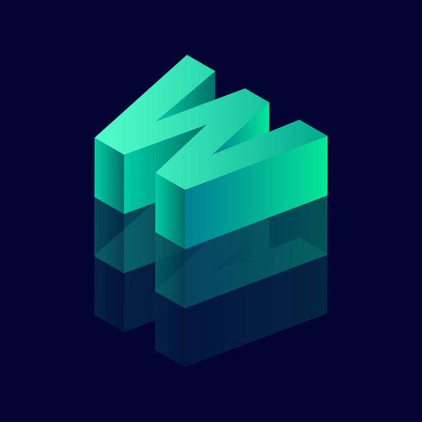  Isometric letter W. Vector illustration with 3D letter W