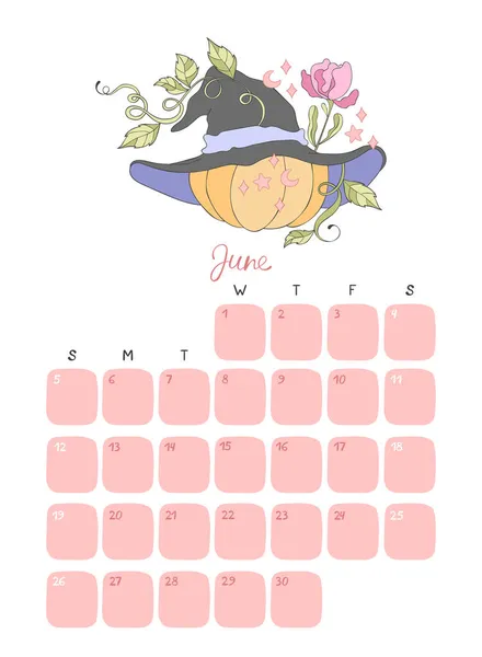 Μαγικό Καπέλο Ημερολόγιο 2022 Μήνας Ιούνιος Μεμονωμένα Διανυσματικά Αντικείμενα Λευκό — Διανυσματικό Αρχείο