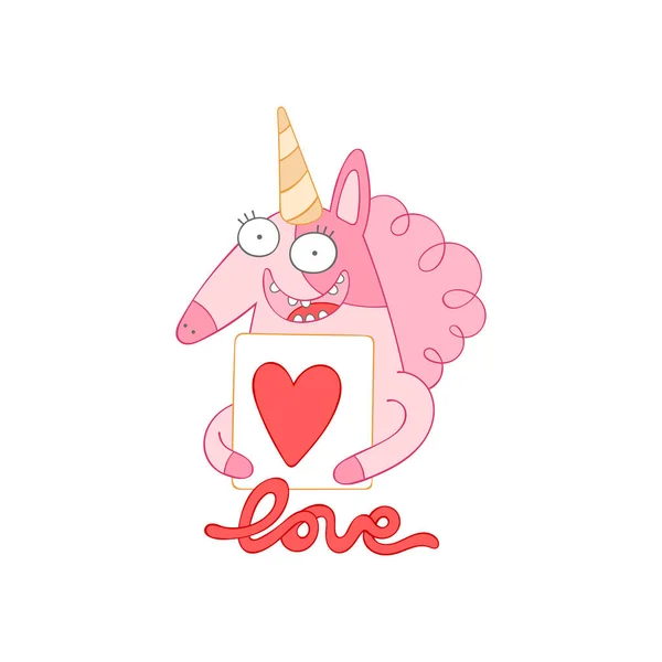 Lindo Unicornio Loco Amor Letras Objeto Vectorial Aislado Sobre Fondo — Vector de stock