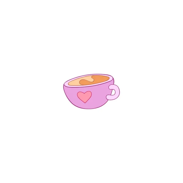 Une Tasse Chaude Café Thé Cacao Coeur Dessin Animé Objet — Image vectorielle