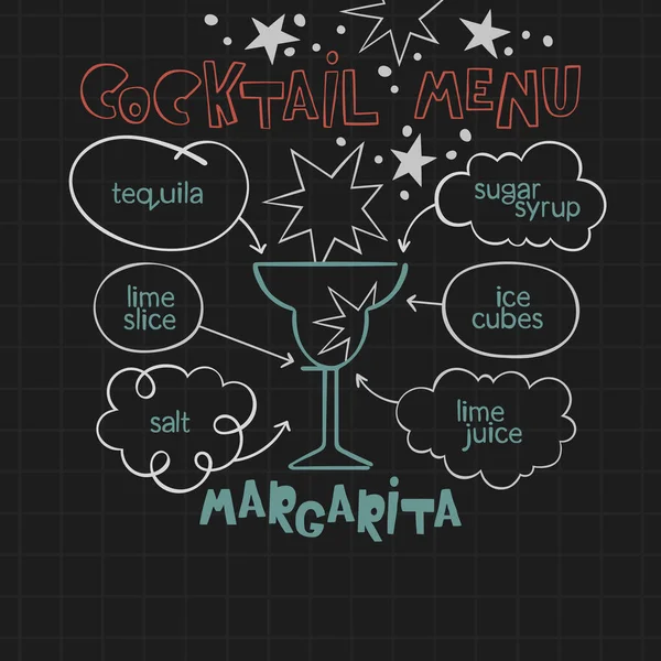 Margarita Menú Cócteles Bebidas Frías Alcohólicas Receta Letras Flechas Nubes — Archivo Imágenes Vectoriales