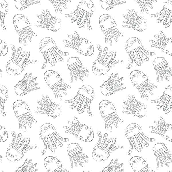 漫画のタコ 海の生き物 シームレスなベクトルパターン かわいい Print — ストックベクタ