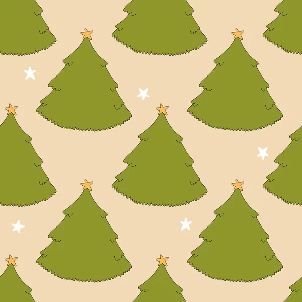 Kerstboom Een Leuke Cartoon Print Naadloze Vector Patroon Achtergrond — Stockvector