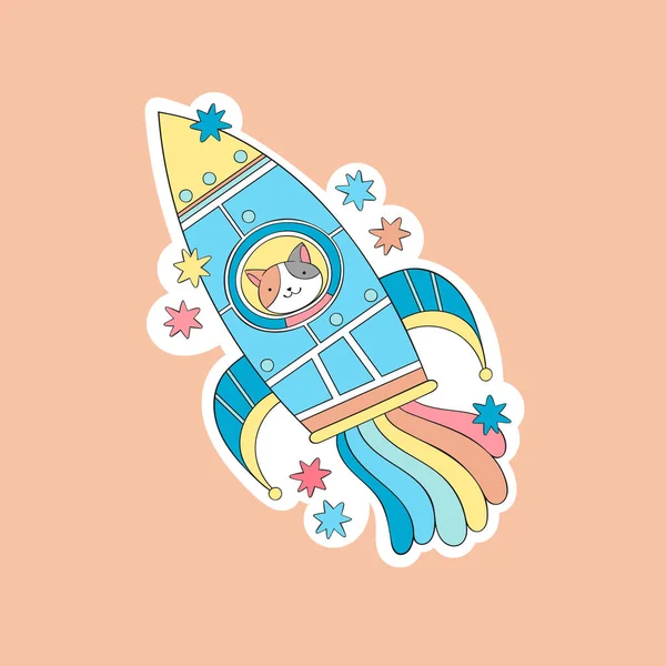 Kozmonot Kedi Roket Uzay Gemisi Çizgi Film Karakteri Yıldız Izleri Telifsiz Stok Vektörler