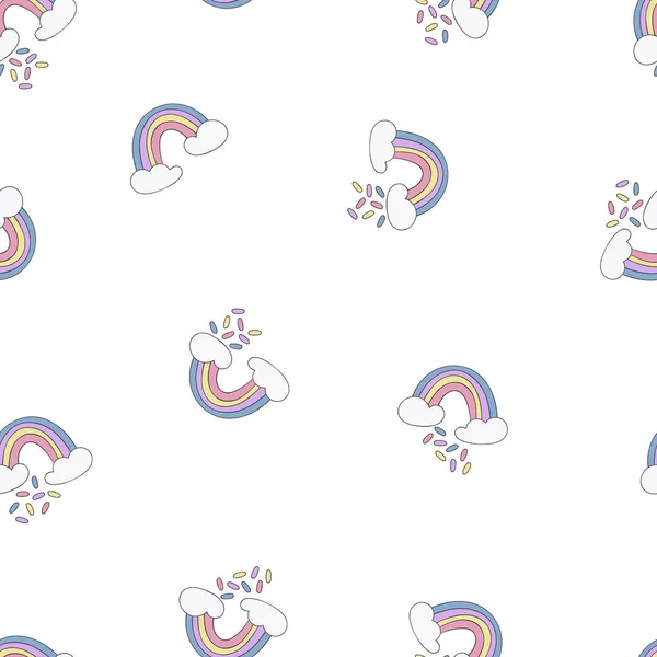 Rainbow Clouds Cartoon Print Seamless Vector Pattern Background — Stock Vector