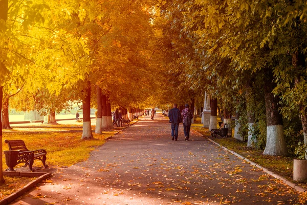 Mensen Wandelen Het Stadspark Herfst — Stockfoto