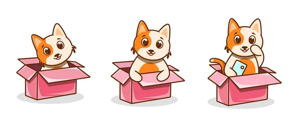 Kutuda Farklı Pozlar Veren Sevimli Bir Kedi Yavrusu — Stok Vektör