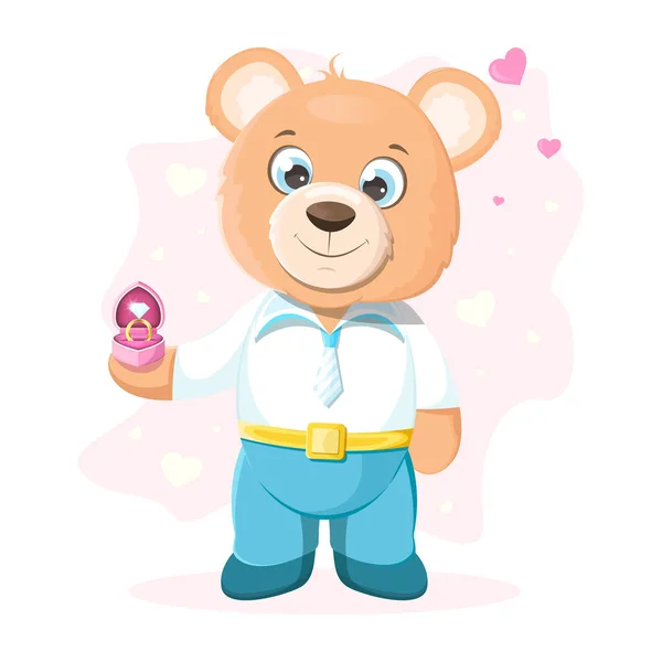 Happy Love Cartoon Teddy Bear Holding — Image vectorielle