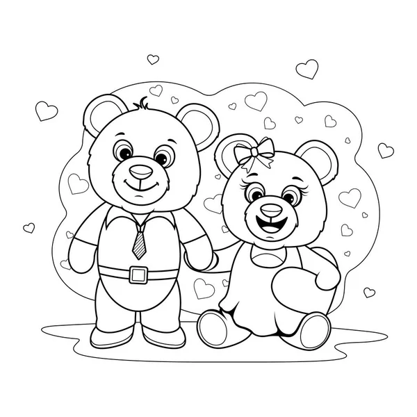 Coloring Page Two Cartoon Teddy Bears Love Teddy Bear Boy — Image vectorielle