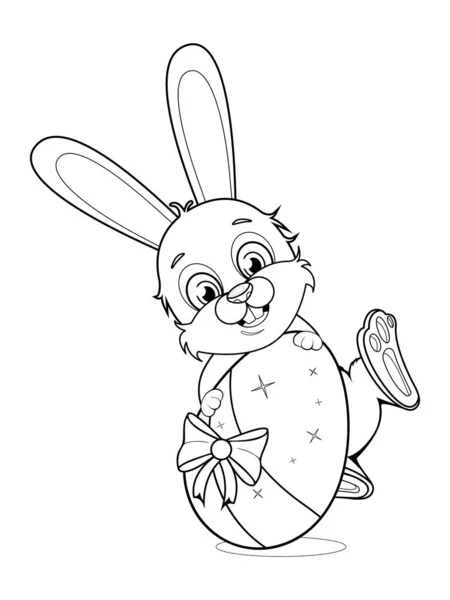 Boyama Sayfası Sevimli Neşeli Yumurtalı Paskalya Tavşanı — Stok Vektör