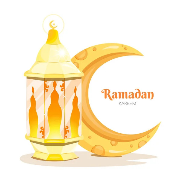 Ramadan Kareem Ευχετήρια Κάρτα Ένα Φωτεινό Ισλαμικό Φανάρι Και Ένα — Διανυσματικό Αρχείο