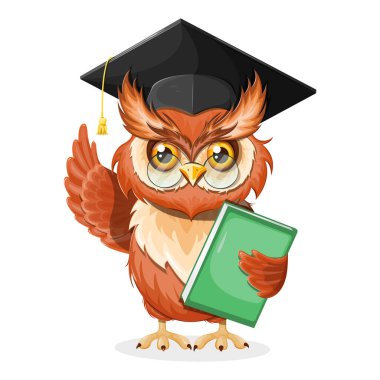 Çizgi film karakteri. Akıllı baykuş bir kitapla mezun oldu.