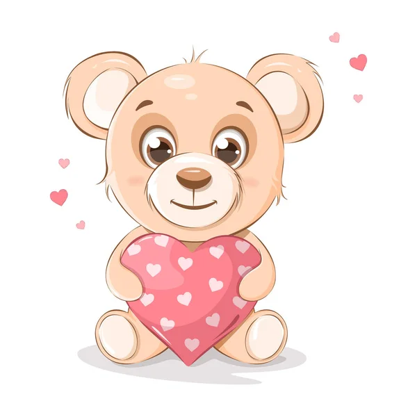 Roztomilý Krásný Medvídek Srdcem — Stockový vektor