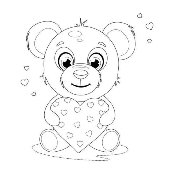 Coloriage Ours Peluche Mignon Beau Avec Des Cœurs — Image vectorielle