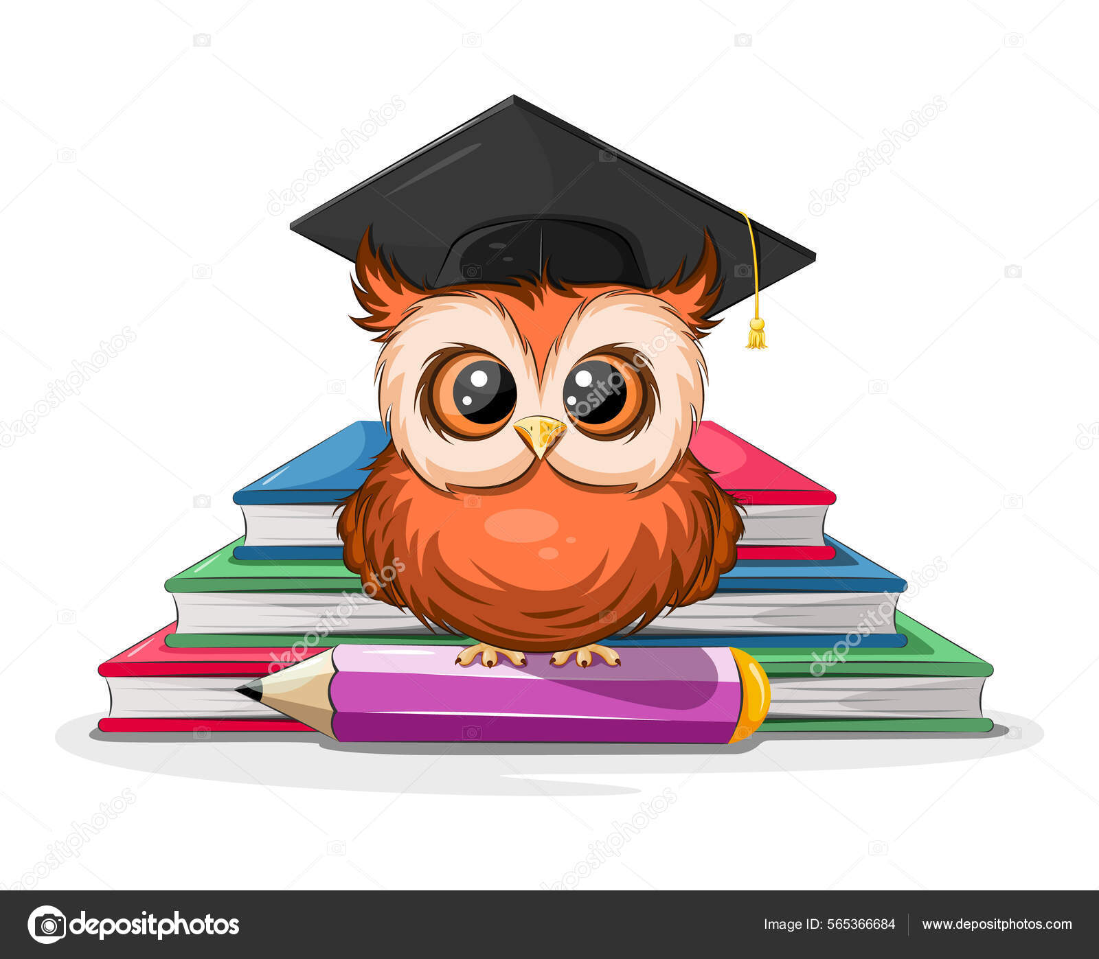 Smart Cartoon Owl Pencil Books Векторное Изображение ©vk.Office.Od.