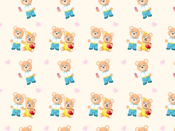 Seamless pattern. Two cartoon teddy bears in love. Declaration of love