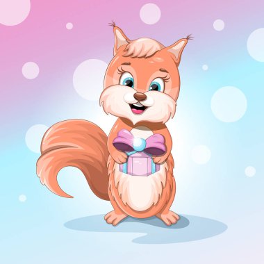 Hediyesi olan şirin bir sincap.