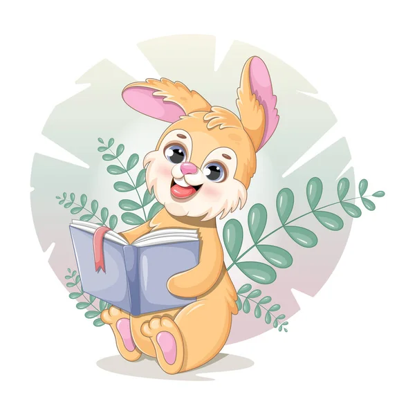 Çizgi Film Sevimli Tavşan Kitap Okuyor — Stok Vektör