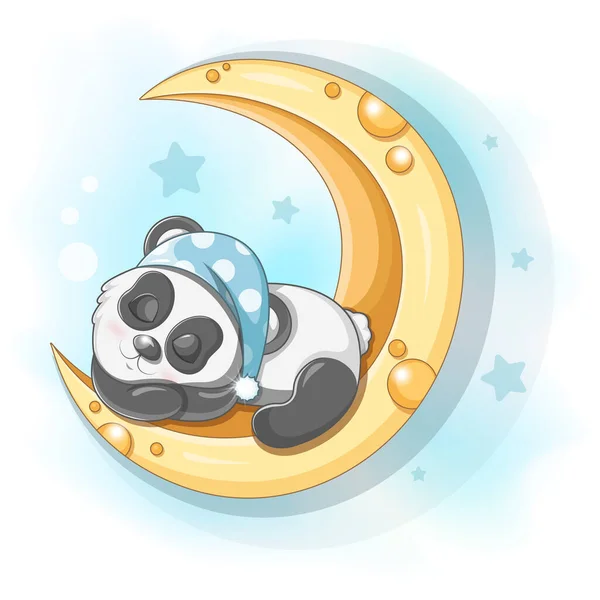 Ay 'da uyuyan sevimli panda çizgi filmi